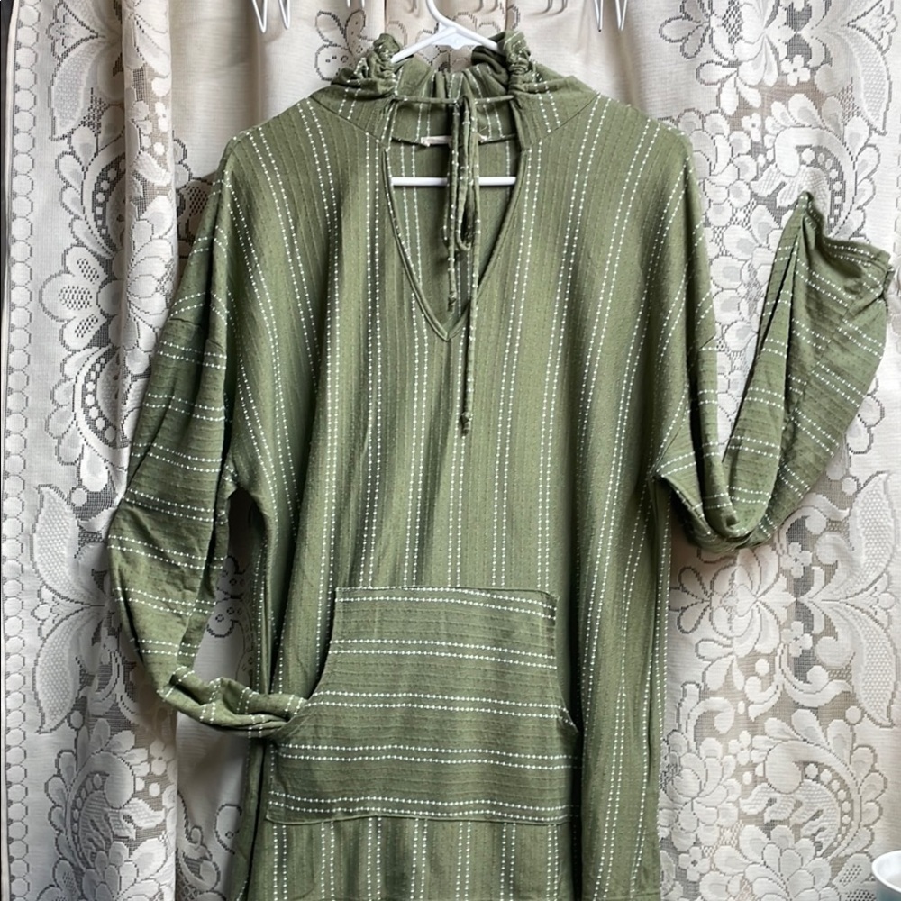 Above And Beyond Green Striped Women's Hoodie With Front Pocket